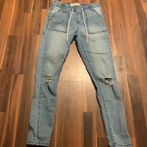 blue ripped mom jeans